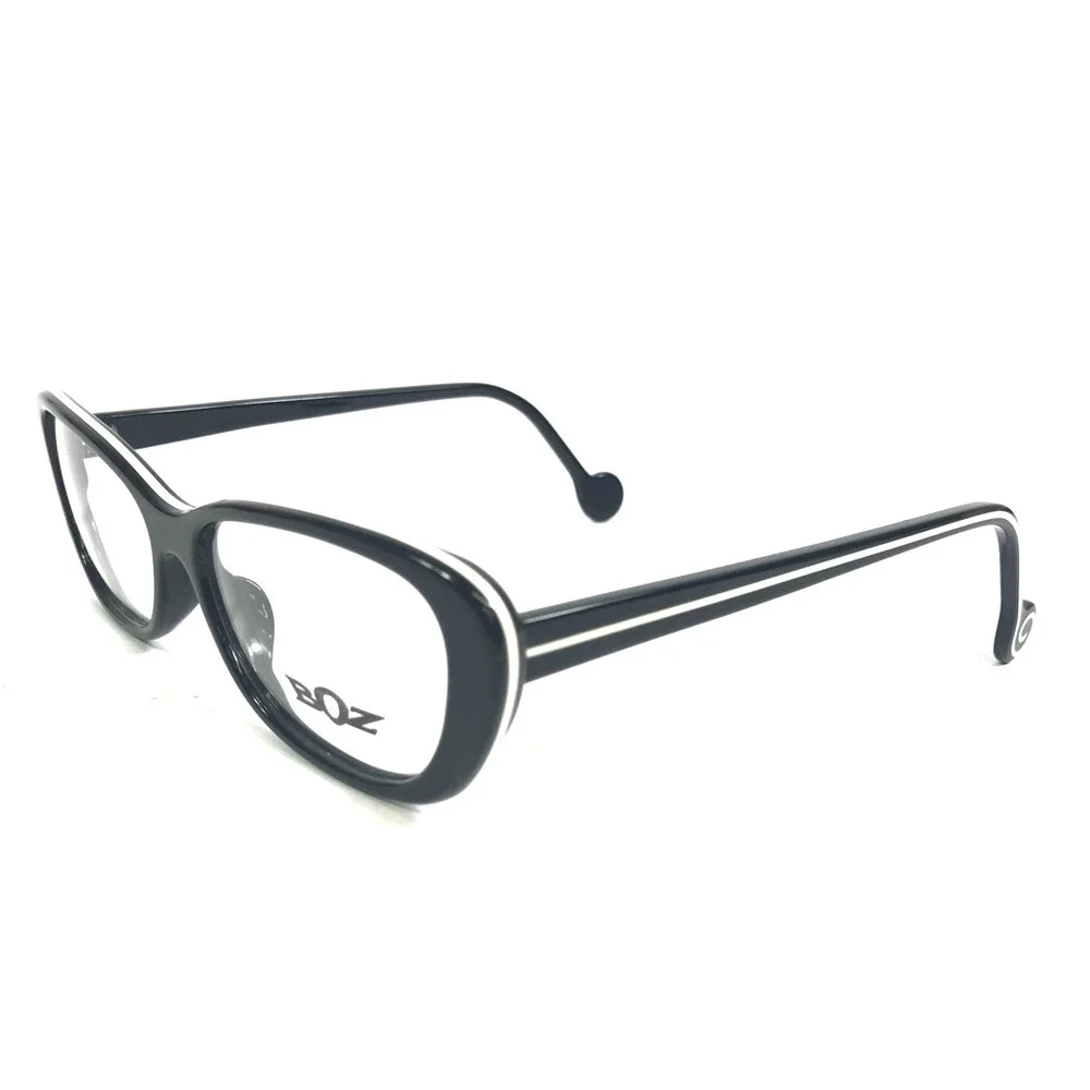 BOZ Eyeglasses Frames SIDONIE 0010 Shiny Black White Line Cat Eye 54.5-16.5-142